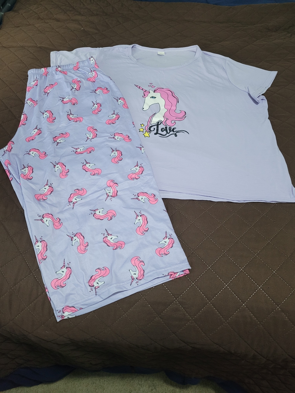 Cute Lavender Unicorn Pajama Set - Short Sleeve Tee & Pants - Size 2X